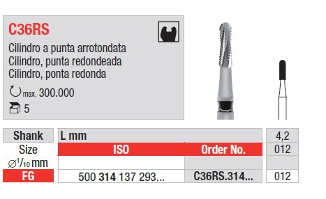 FRESE EDENTA TUNGSTENO C36RS 5pz