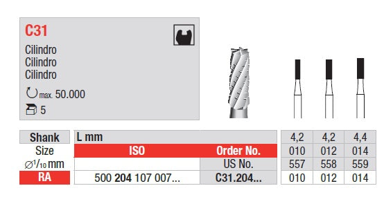 FRESA EDENTA TUNGSTENO C31 5pz