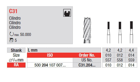 FRESA EDENTA TUNGSTENO C31 5pz