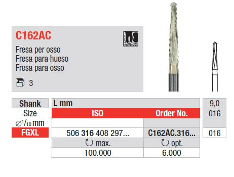 FRESA EDENTA CHIRURGICA C162AC 016 FGXL 3pz