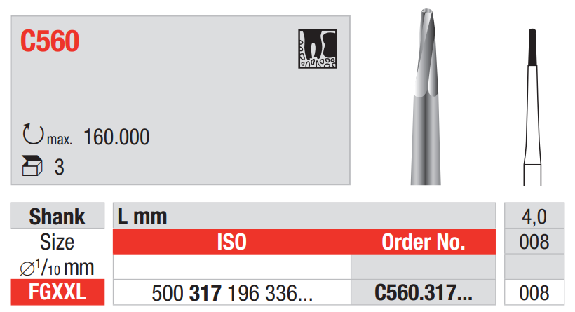 FRESA EDENTA TUNG.CHIRURGICA C560 008 FGXXL 3pz
