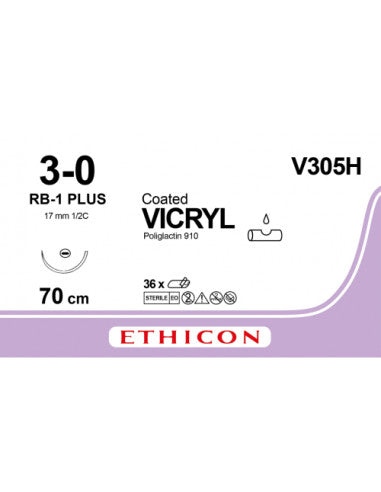 SUTURE VICRYL ETHICON AGO CILINDRICO 17mm RB-1 1/2 cerchio 36pz