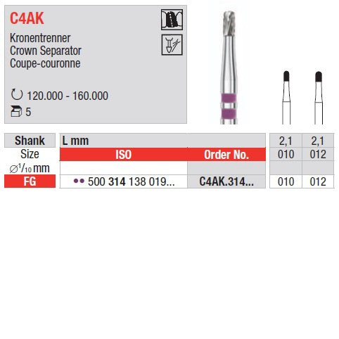 FRESA EDENTA TUNG.TAGLIACORONE C4AK 012 FG 6pz
